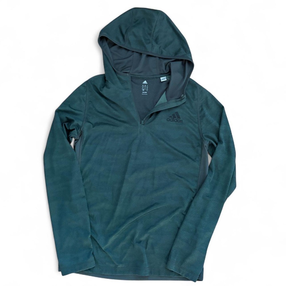 Adidas Climalite Hooded Quarter Zip Pullover Mens Small Green Athletic Shirt